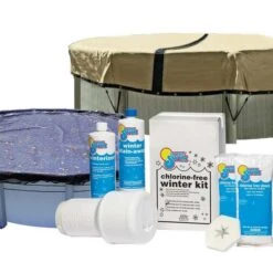 24' Round Ultimate Above Ground Winter Pool Cover 12-Year With Leaf Net And Chemical Closing Kit Bundle