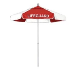 AquaDream Pools 28 California Umbrella - 6' Lifeguard Logo Umbrella, Red