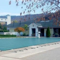 GLI - 16' X 32' Rectangle Safety Pool Cover With 4' X 8' Center End Step, Gray -AquaDream Pools Original Mesh Safety Pool Cover 16x32 ft Rectangle with Center Step 31